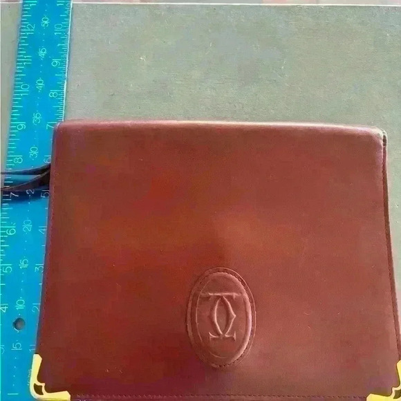 Cartier vintage bundle-elegant  Bordeaux wristlet & matching kiss lock wallet - Picture 14 of 16